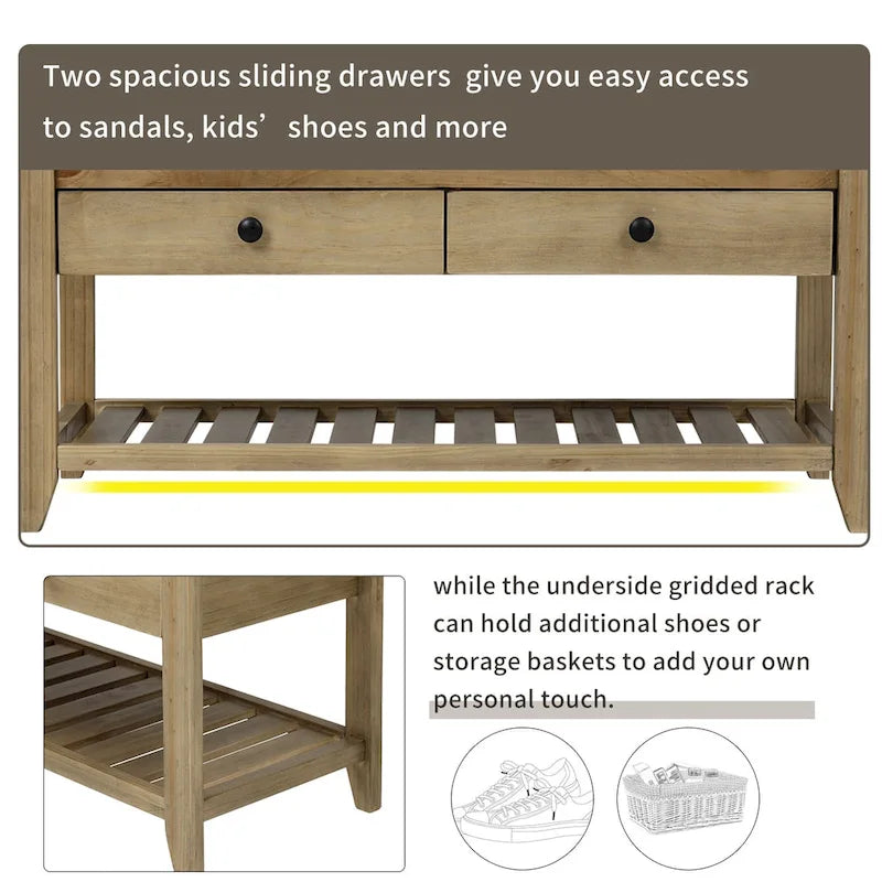 Entryway Storage Bench with Drawers and Shoe Shelf