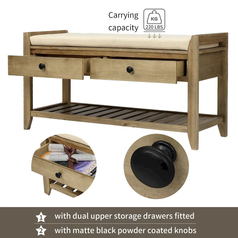 Entryway Storage Bench with Drawers and Shoe Shelf