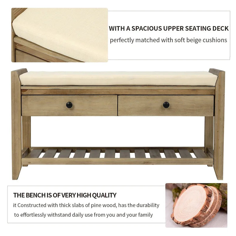 Entryway Storage Bench with Drawers and Shoe Shelf