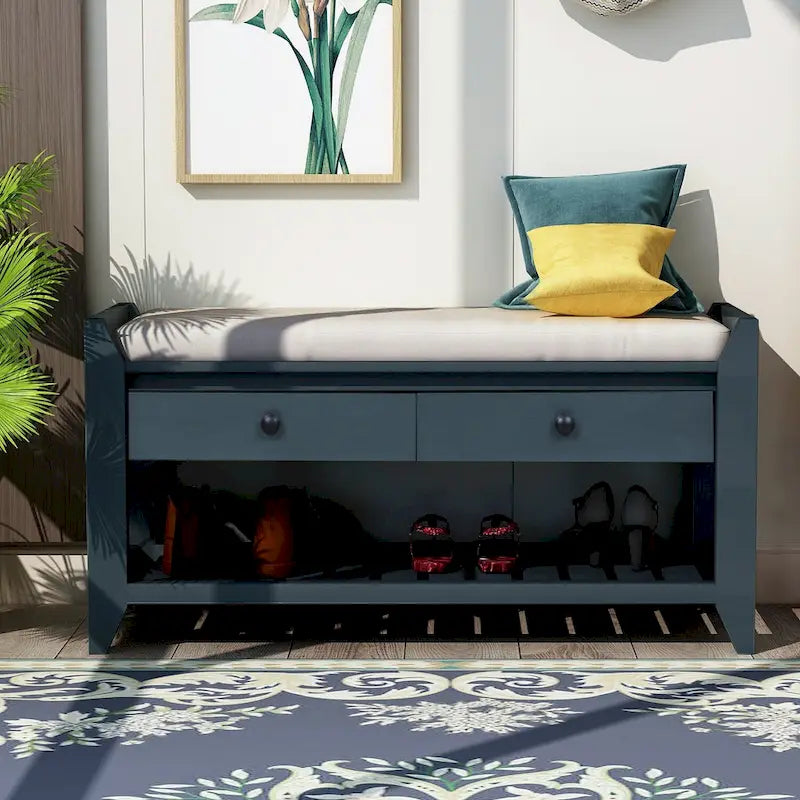 Entryway Storage Bench with Drawers and Shoe Shelf