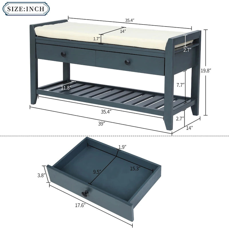 Entryway Storage Bench with Drawers and Shoe Shelf