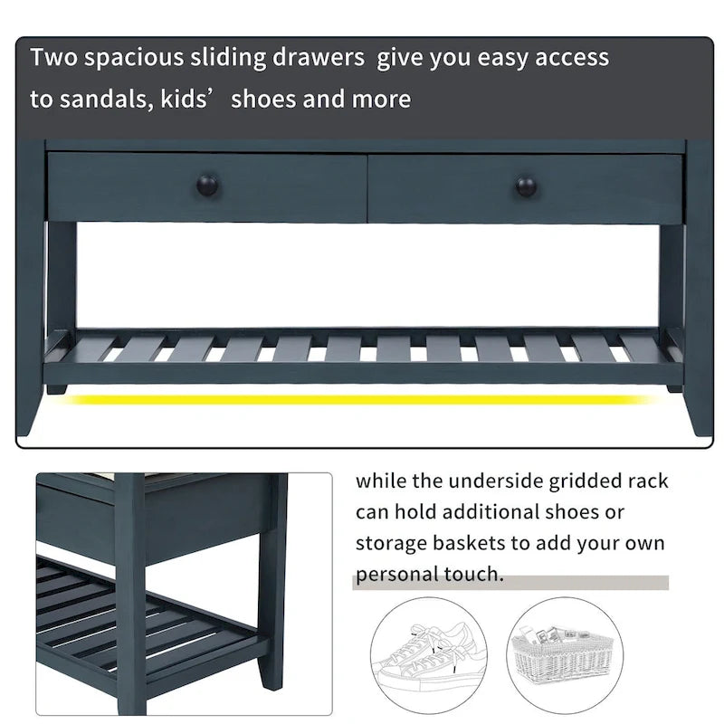 Entryway Storage Bench with Drawers and Shoe Shelf