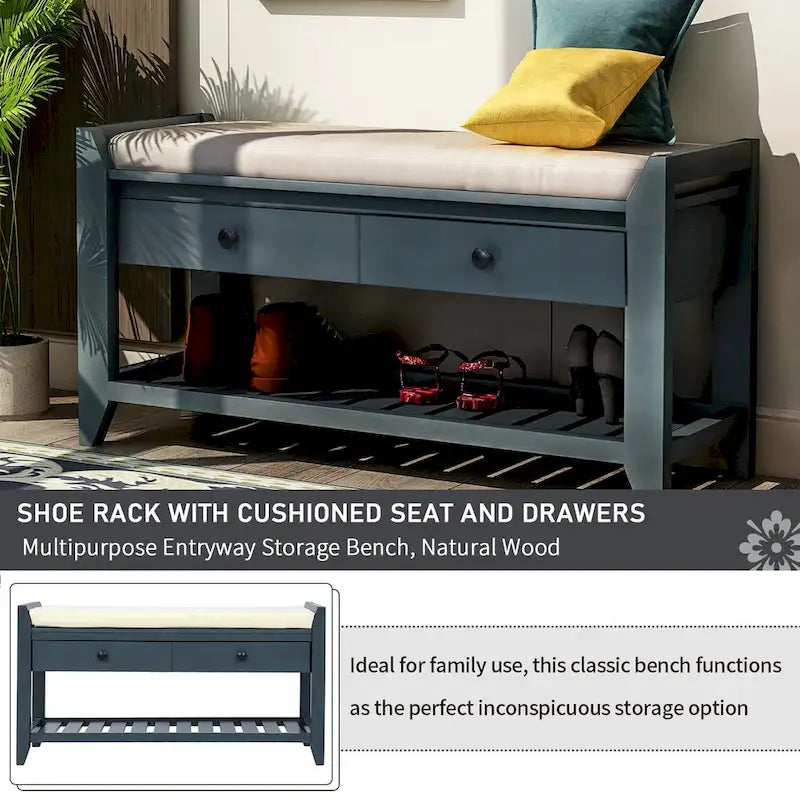 Entryway Storage Bench with Drawers and Shoe Shelf