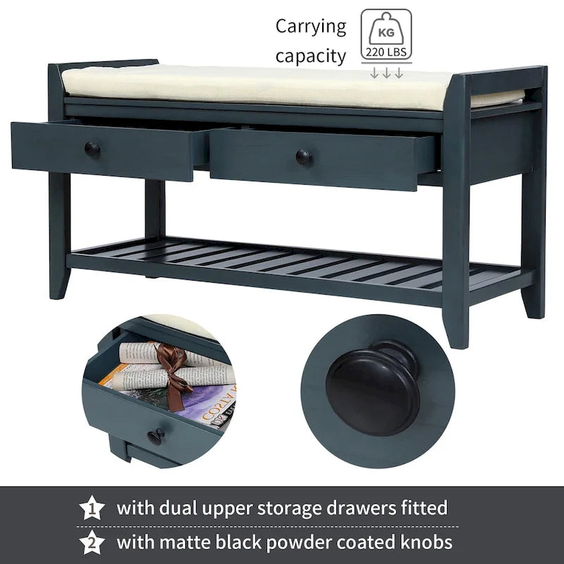 Entryway Storage Bench with Drawers and Shoe Shelf