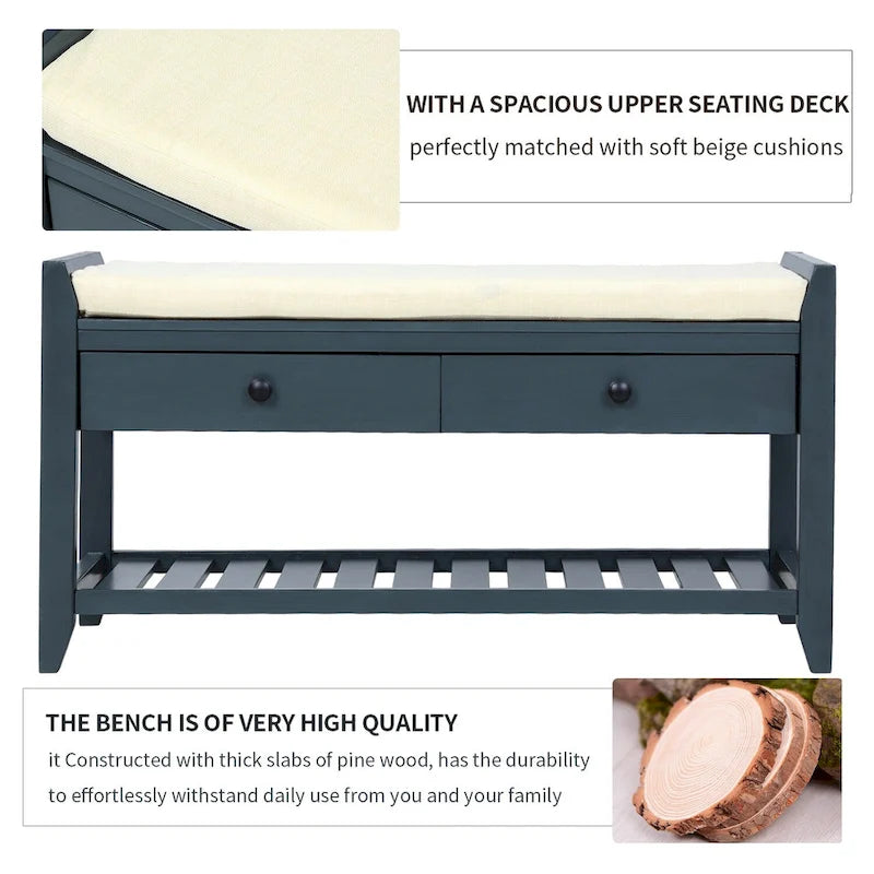 Entryway Storage Bench with Drawers and Shoe Shelf