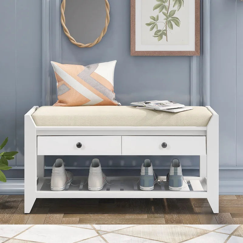 Entryway Storage Bench with Drawers and Shoe Shelf