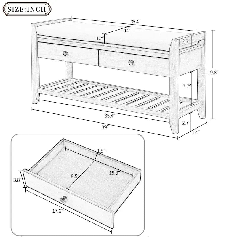 Entryway Storage Bench with Drawers and Shoe Shelf
