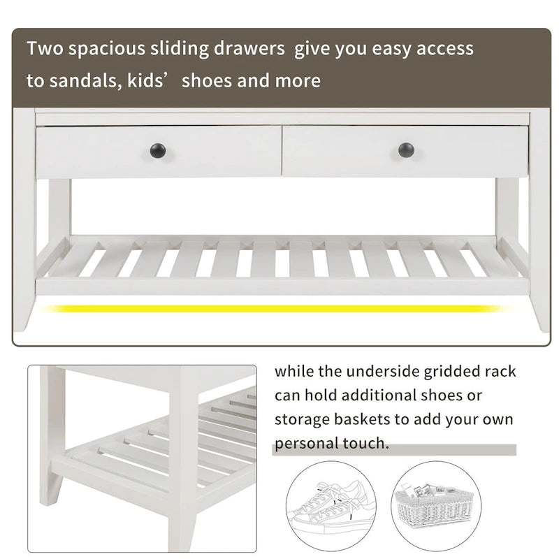 Entryway Storage Bench with Drawers and Shoe Shelf