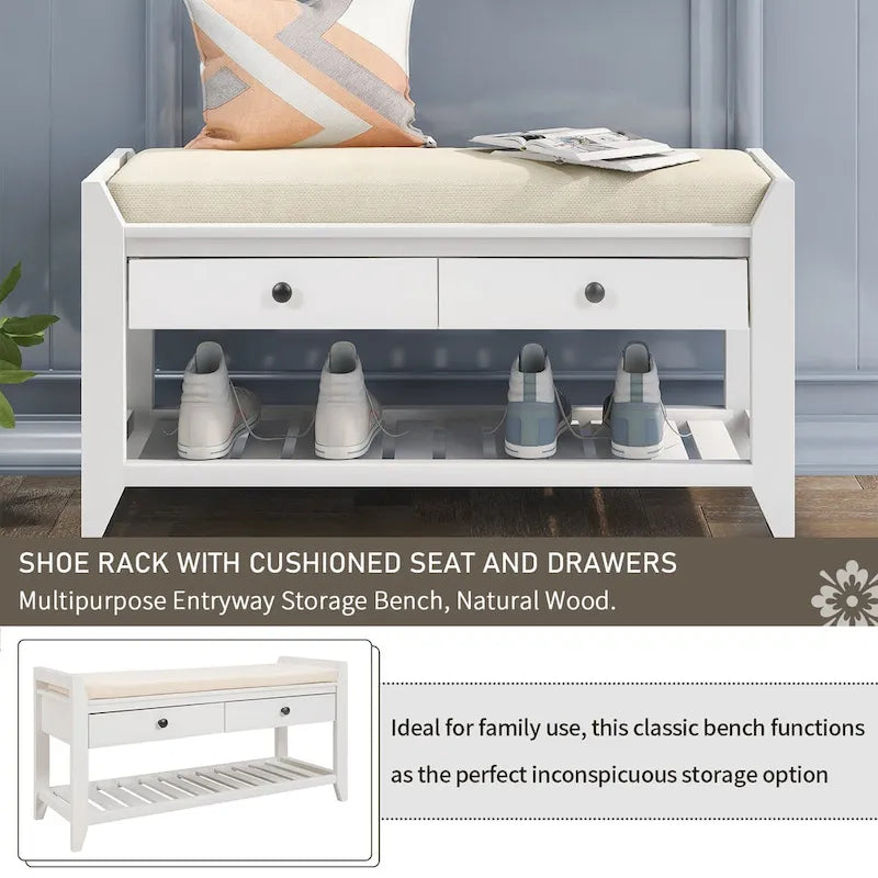 Entryway Storage Bench with Drawers and Shoe Shelf