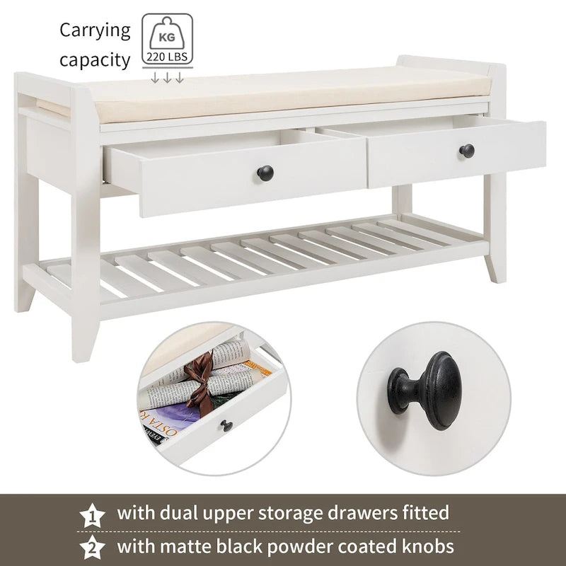 Entryway Storage Bench with Drawers and Shoe Shelf