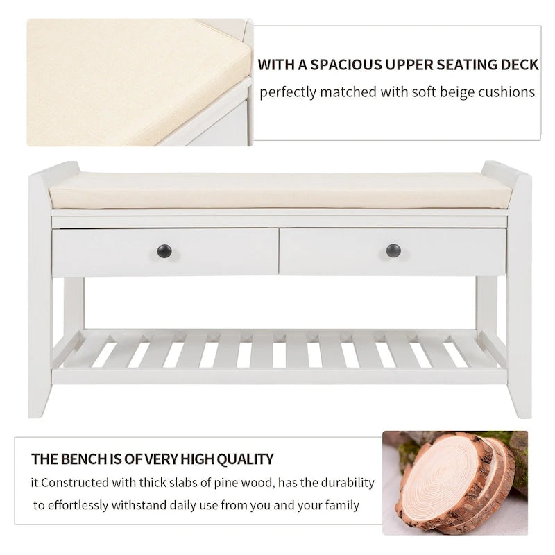 Entryway Storage Bench with Drawers and Shoe Shelf