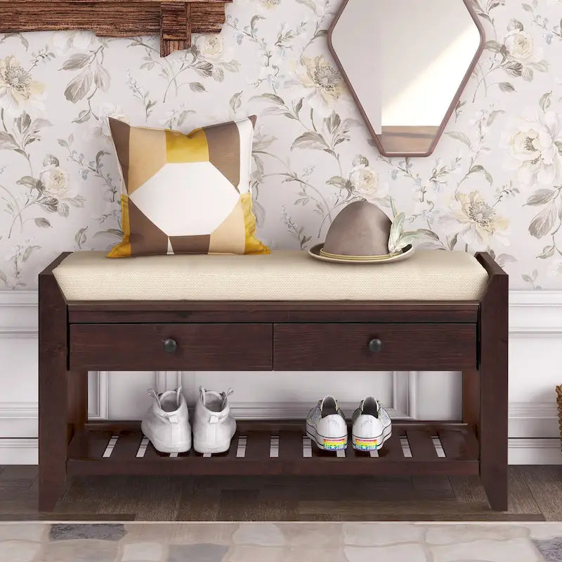 Entryway Storage Bench with Drawers and Shoe Shelf