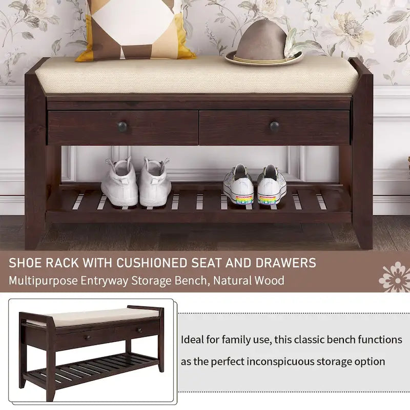 Entryway Storage Bench with Drawers and Shoe Shelf