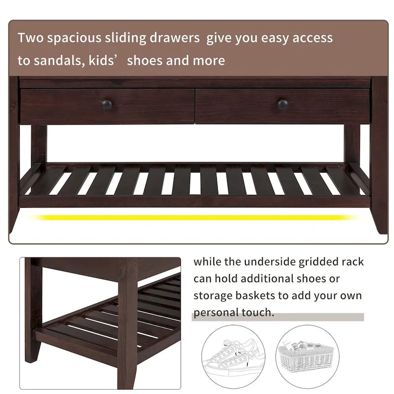 Entryway Storage Bench with Drawers and Shoe Shelf