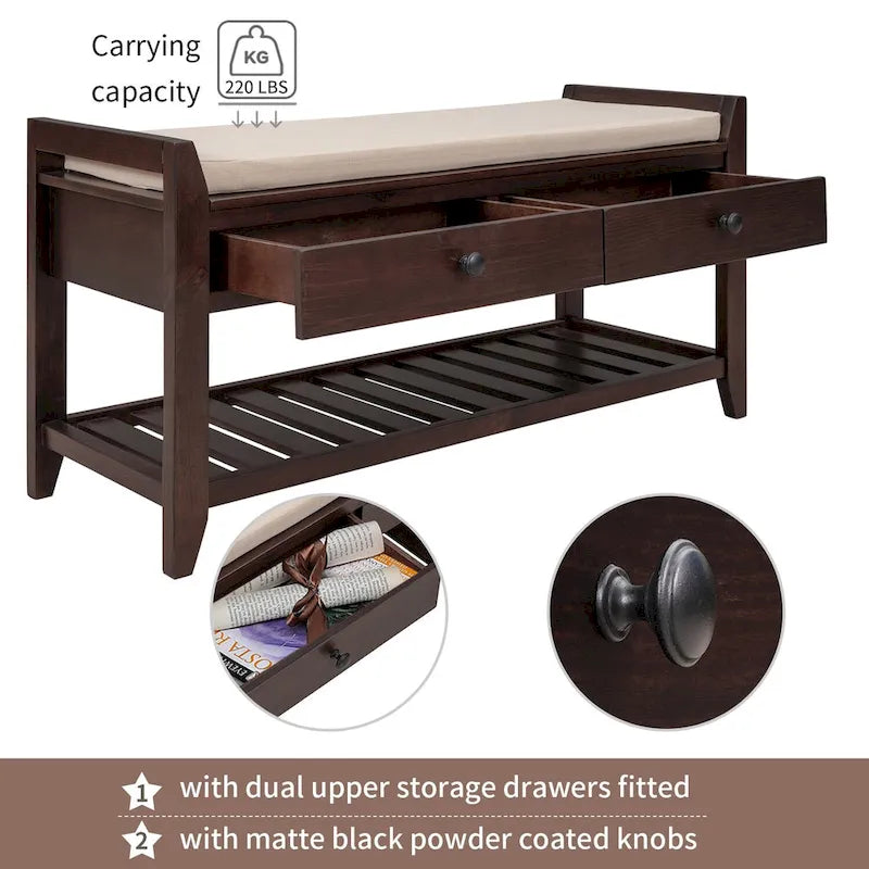 Entryway Storage Bench with Drawers and Shoe Shelf