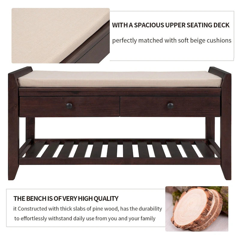 Entryway Storage Bench with Drawers and Shoe Shelf