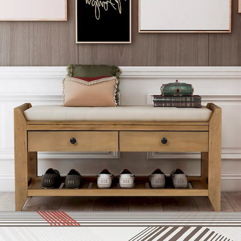 Entryway Storage Bench with Drawers and Shoe Shelf
