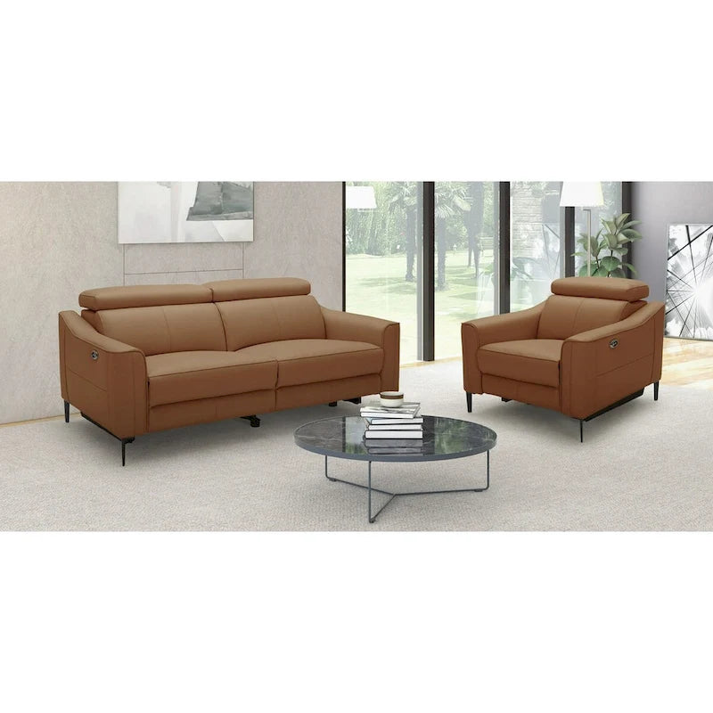 Ledersofa in Camel mit elektrischer Relaxfunktion und zwei Relaxsesseln