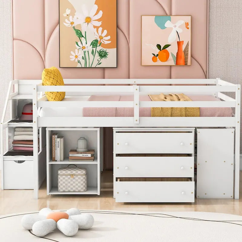 Letto a soppalco matrimoniale con scrittoio estraibile e 3 cassetti