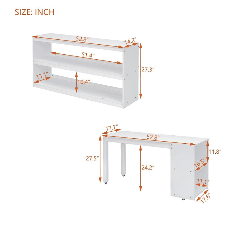 Full Size Loft Bed with Retractable Writing Desk and 3 Drawers