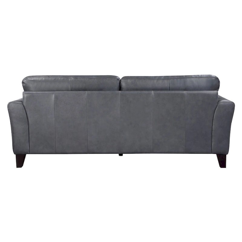 Bank van 88 inch, grijs topnerfleer en splitleer, bruin massief hout