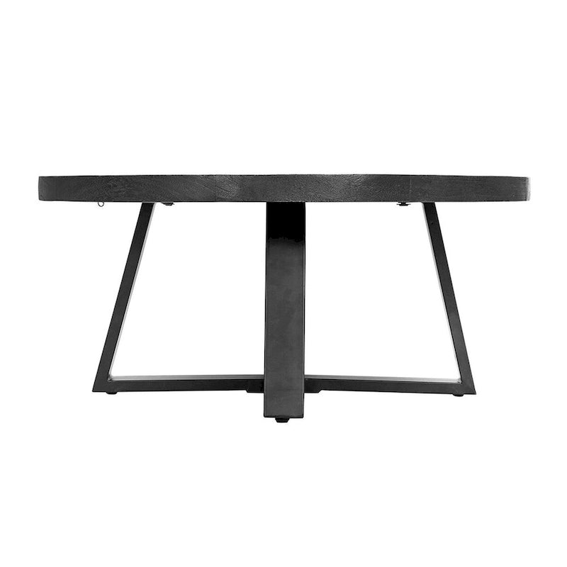 Mesa de centro redonda de 39 polegadas com design de pernas cruzadas, em madeira de acácia preta e ferro