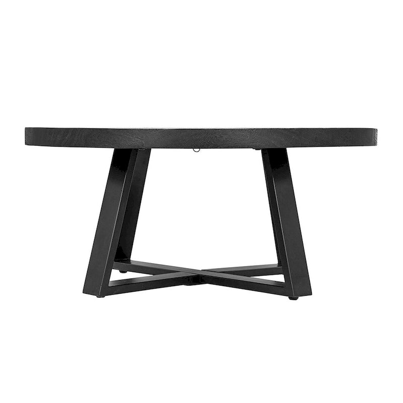 Mesa de centro redonda de 39 polegadas com design de pernas cruzadas, em madeira de acácia preta e ferro