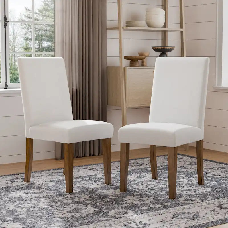 Chaise de salle à manger rustique en tissu rembourré ivoire