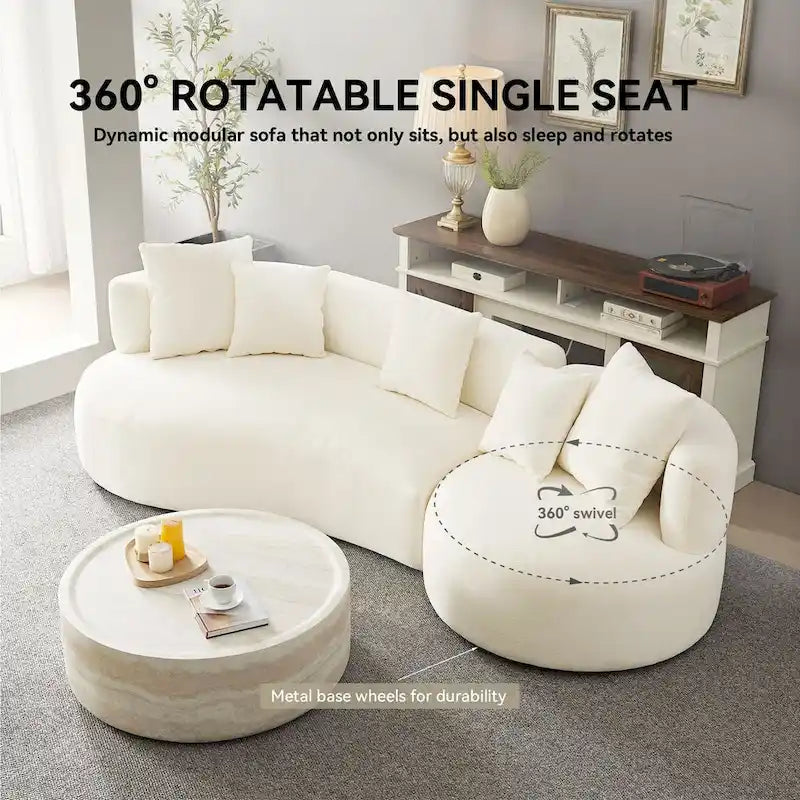 Modernes geschwungenes, drehbares Ecksofa, 360° schwenkbar, bequemes gepolstertes 4-Sitzer-Sofa