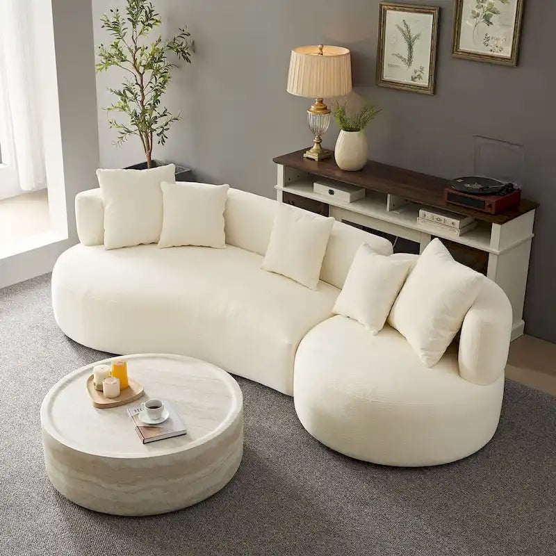 Modernes geschwungenes, drehbares Ecksofa, 360° schwenkbar, bequemes gepolstertes 4-Sitzer-Sofa