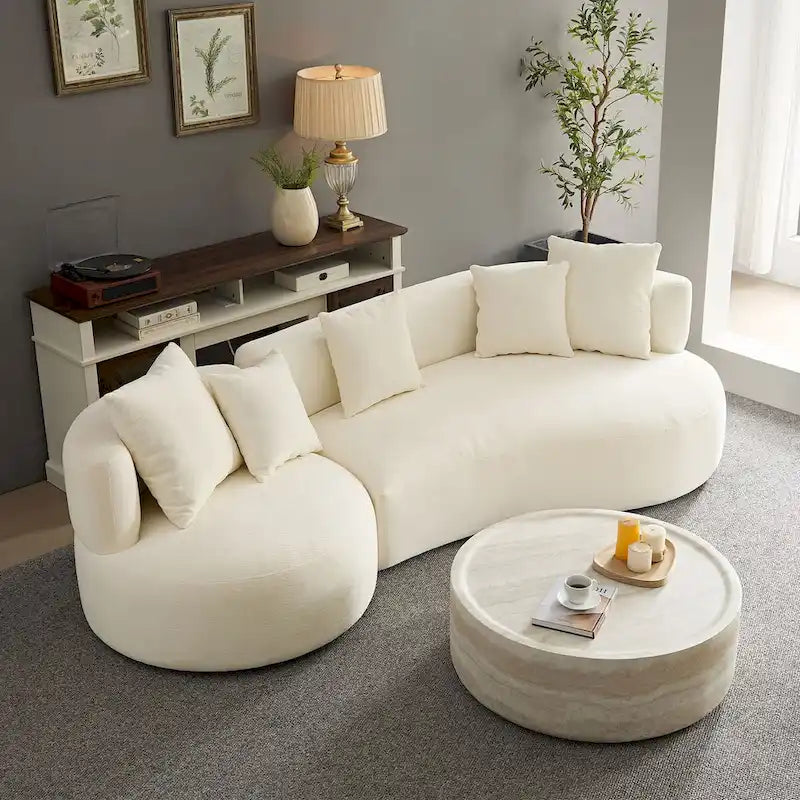 Modernes geschwungenes, drehbares Ecksofa, 360° schwenkbar, bequemes gepolstertes 4-Sitzer-Sofa