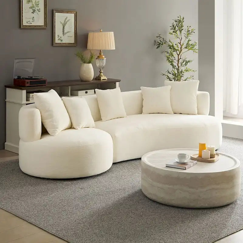 Modernes geschwungenes, drehbares Ecksofa, 360° schwenkbar, bequemes gepolstertes 4-Sitzer-Sofa