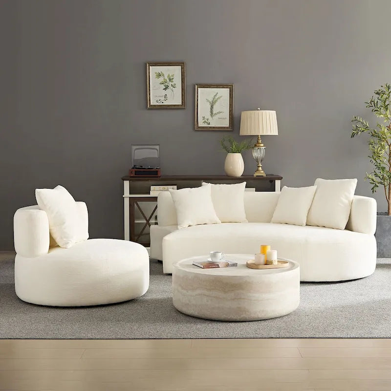 Modernes geschwungenes, drehbares Ecksofa, 360° schwenkbar, bequemes gepolstertes 4-Sitzer-Sofa