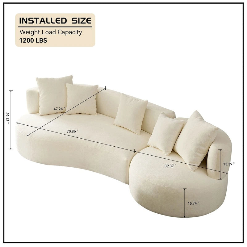 Modernes geschwungenes, drehbares Ecksofa, 360° schwenkbar, bequemes gepolstertes 4-Sitzer-Sofa