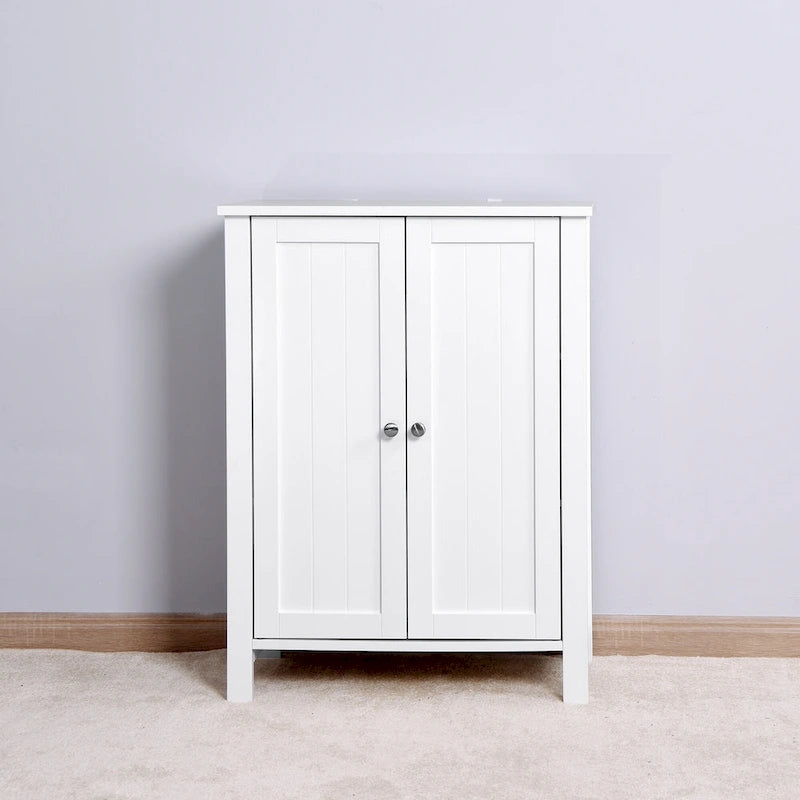 Meuble de rangement de salle de bains blanc à poser au sol, avec deux portes